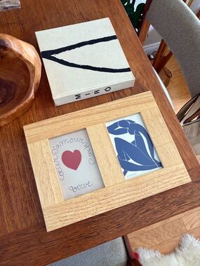 Vintage Natural Wood Double Photo Frame with Henri Matisse Art